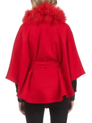 Gorski Women's Select Wool Belted Cape with Select Lamb Collar - Red | Thumbnail 5