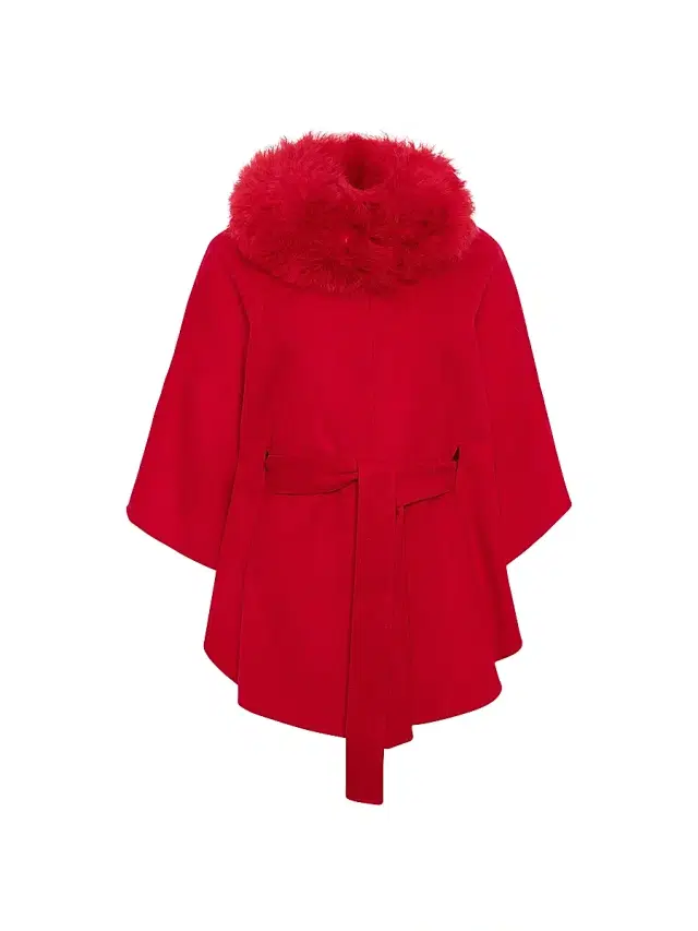 Gorski Women's Select Wool Belted Cape with Select Lamb Collar - Red