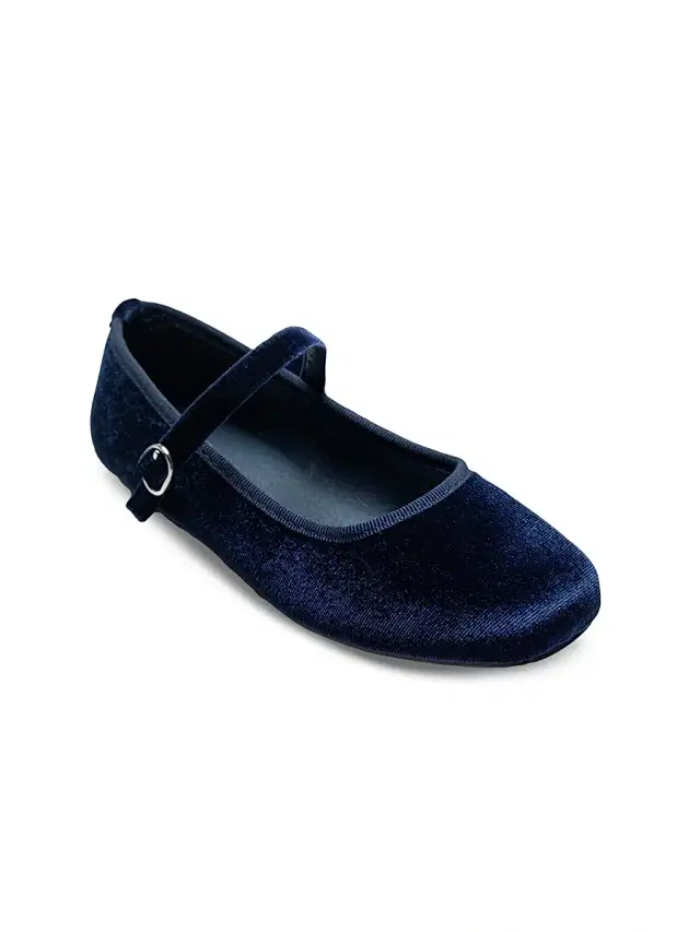 Tulleen Little Girl's & Girl's Michelle Satin Velvet Flats - Navy 4 (Child)