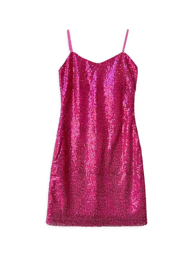Un Deux Trois Girl's Sequin-Embellished Fitted Dress - Fuchsia