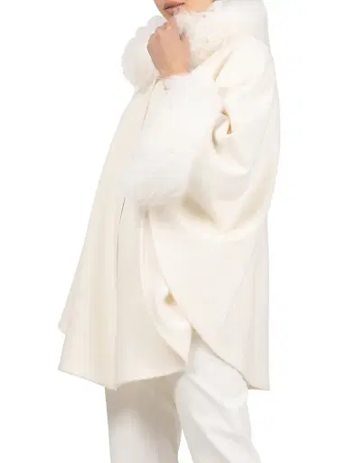 Gorski Women's Cashmere and Wool Blend Cape with Select Lamb Trim - Ivory | Thumbnail 3 Gorski Women's Cashmere and Wool Blend Cape with Select Lamb Trim - Ivory | Thumbnail 3