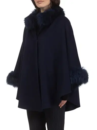 Gorski Women's Cashmere and Wool Blend Cape with Select Lamb Trim | Thumbnail 3 Gorski Women's Cashmere and Wool Blend Cape with Select Lamb Trim | Thumbnail 3