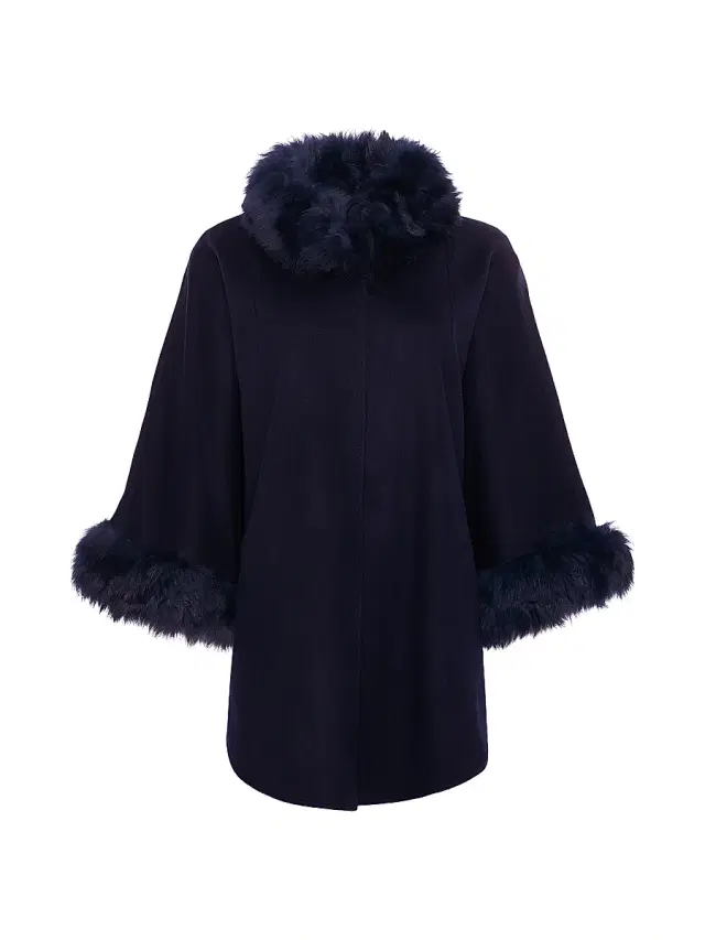 Gorski Women's Cashmere and Wool Blend Cape with Select Lamb Trim - Navy