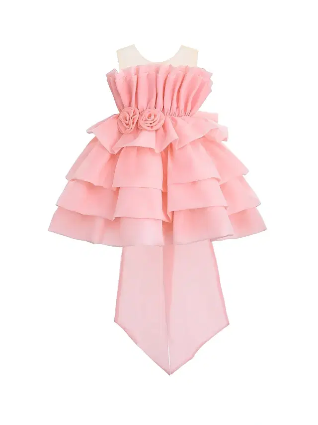 Tulleen Little Girl's & Girl's Tiered Back Bow Dress - Pink