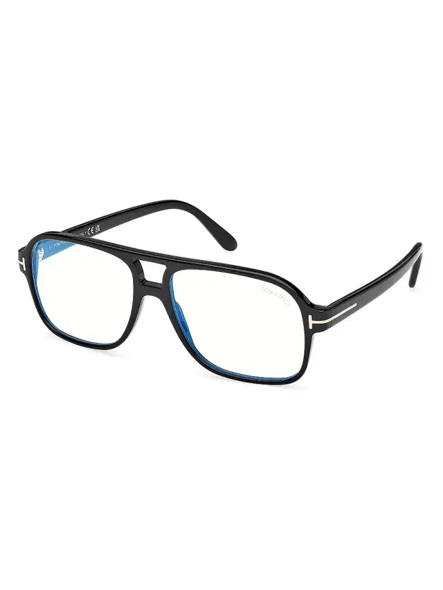 TOM FORD Men's Navigator 58MM Blue Block Glasses - Shiny Black