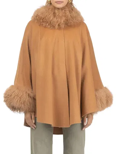 Gorski Women's Cashmere and Wool Blend Cape with Select Lamb Trim - Camel | Thumbnail 2 Gorski Women's Cashmere and Wool Blend Cape with Select Lamb Trim - Camel | Thumbnail 2