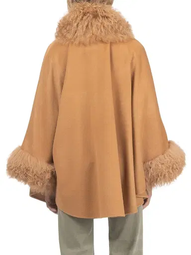 Gorski Women's Cashmere and Wool Blend Cape with Select Lamb Trim - Camel | Thumbnail 5 Gorski Women's Cashmere and Wool Blend Cape with Select Lamb Trim - Camel | Thumbnail 5