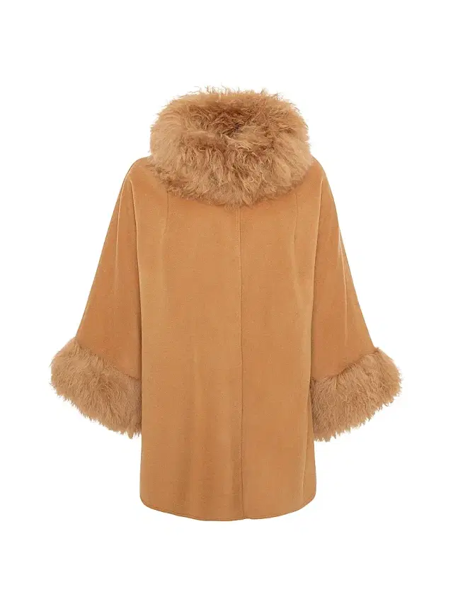Gorski Women's Cashmere and Wool Blend Cape with Select Lamb Trim - Camel
