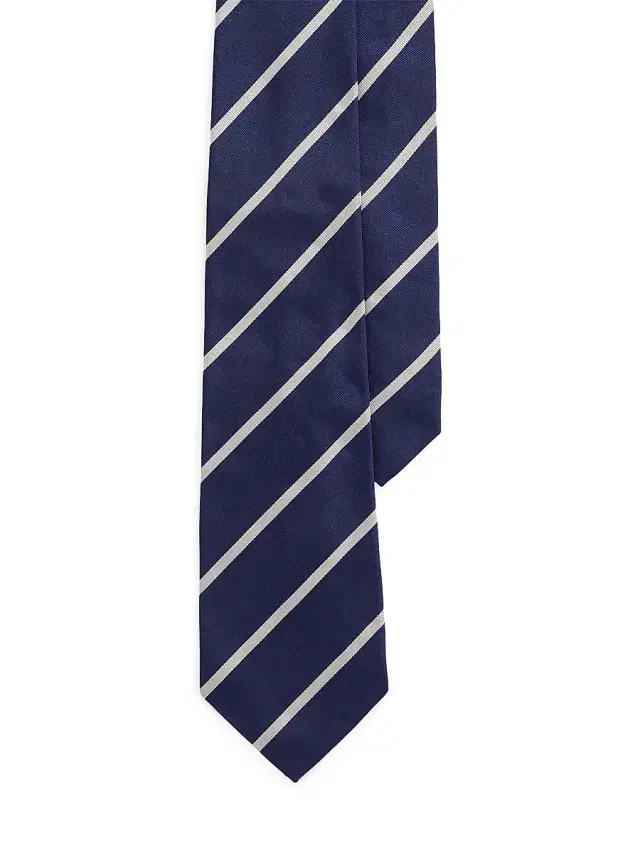 Men's Striped Silk Tie - Navy White