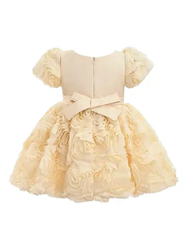 Tulleen Little Girl's Rosette Dress - Champagne 36 Months | Thumbnail 2