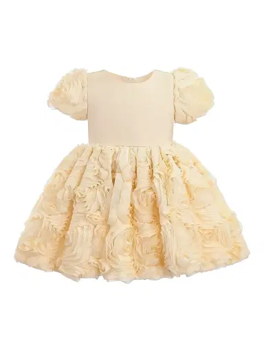 Tulleen Little Girl's Rosette Dress - Champagne 36 Months | Thumbnail 1