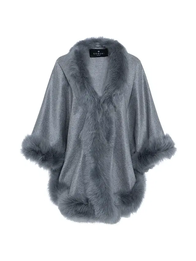 Gorski Women's Select Cashmere Capelet with Toscana Shearling Lamb Trim - Light Gray