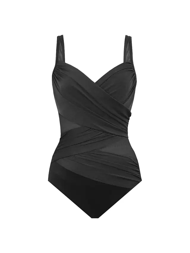 Miraclesuit Swim Women's Network Madero Ruched Criss Cross One-Piece Swimsuit - Black - Size 16