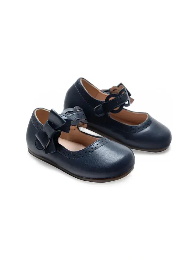 Tulleen Baby Girl's Ribbon Banded Flats - Navy 10 (Toddler)