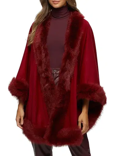 Gorski Women's Select Cashmere Capelet with Toscana Shearling Lamb Trim - Wine | Thumbnail 2 Gorski Women's Select Cashmere Capelet with Toscana Shearling Lamb Trim - Wine | Thumbnail 2