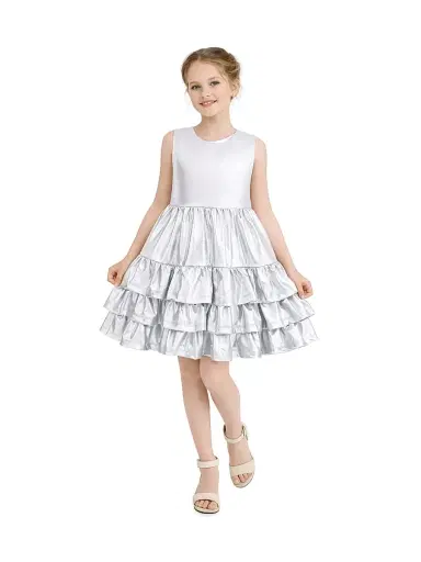 Mimi Tutu Little Girl's & Girl's Satin Ruffle Party Dress - Silver | Thumbnail 2