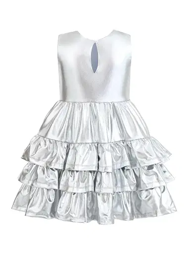 Mimi Tutu Little Girl's & Girl's Satin Ruffle Party Dress - Silver | Thumbnail 3