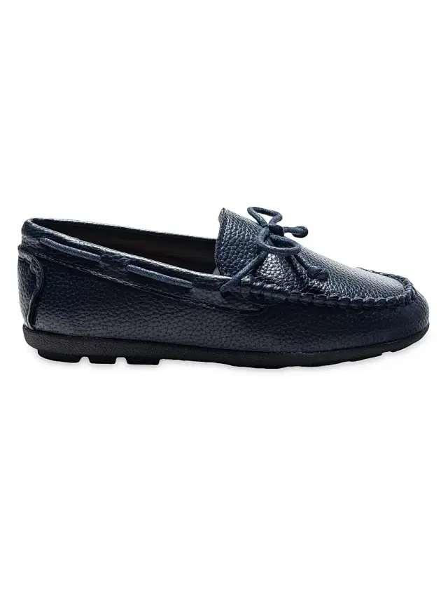 Leather Moccasin Loafers - Navy 4 (Child)