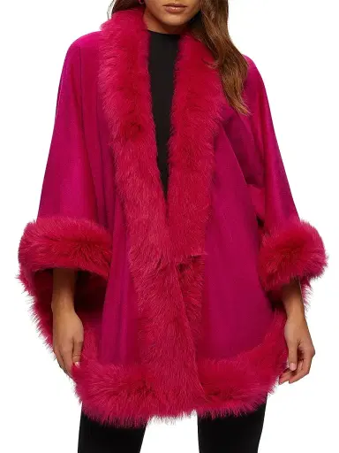 Gorski Women's Select Cashmere Capelet with Toscana Shearling Lamb Trim - Magenta | Thumbnail 2