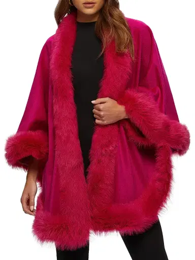 Gorski Women's Select Cashmere Capelet with Toscana Shearling Lamb Trim - Magenta | Thumbnail 4