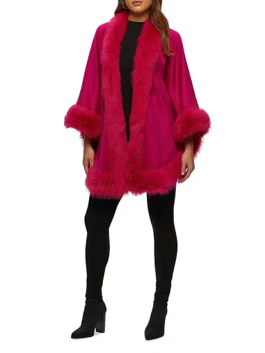 Gorski Women's Select Cashmere Capelet with Toscana Shearling Lamb Trim - Magenta | Thumbnail 5