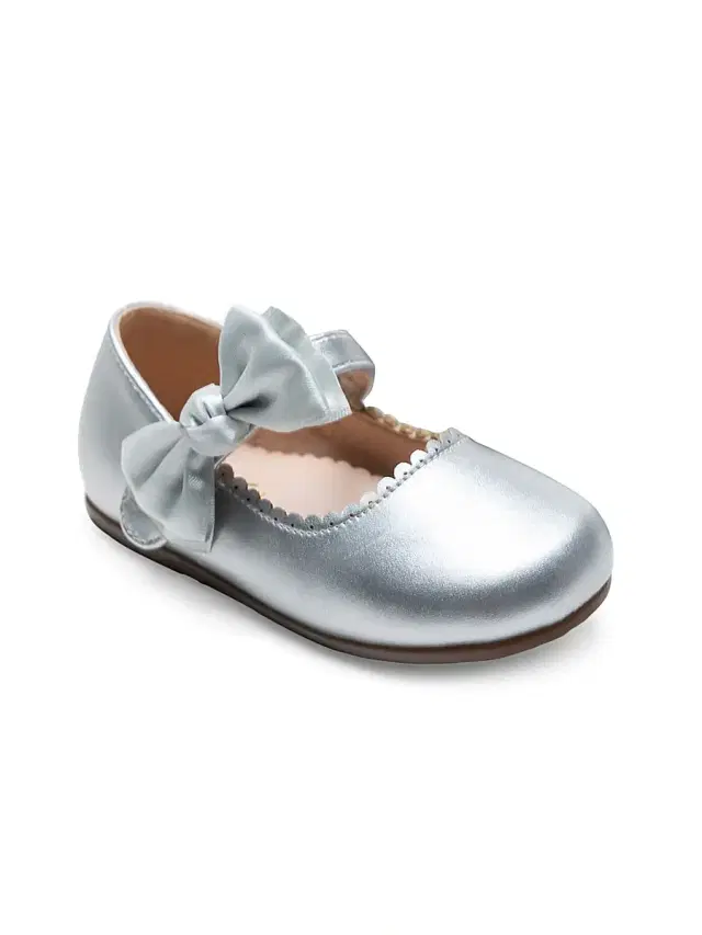 Baby Girl's Satin Elodie Rhinestone Bow Flats - Silver 10.5 (Toddler)