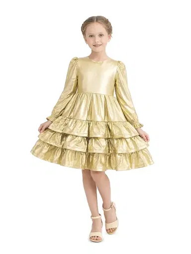 Mimi Tutu Little Girl's & Girl's Metallic Riffle Party Dress - Gold | Thumbnail 3