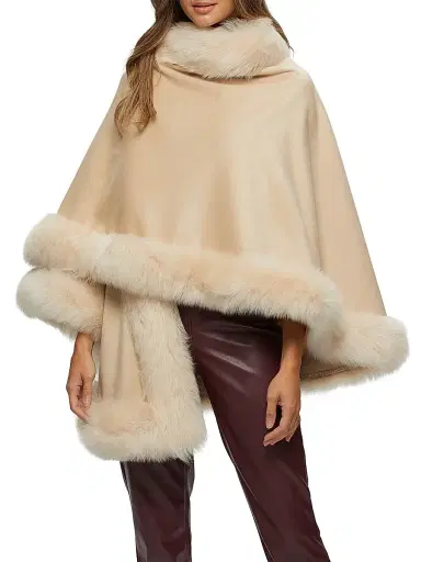 Gorski Women's Select Cashmere Capelet with Toscana Shearling Lamb Trim | Thumbnail 2 Gorski Women's Select Cashmere Capelet with Toscana Shearling Lamb Trim | Thumbnail 2