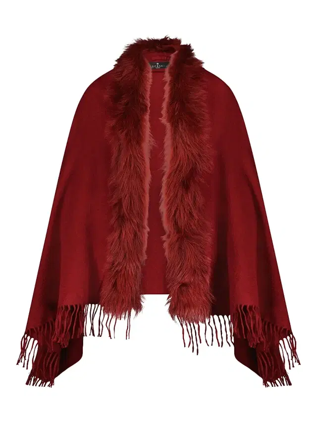 Gorski Women's Cashmere Stole with Toscana Lamb Trim - Wine