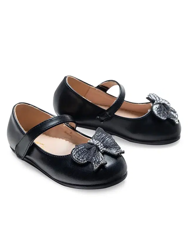 Baby Girl's Charlotte Ribbon Flats - Black 10 (Toddler)