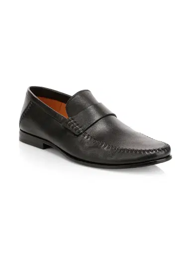 Santoni Men's Paine Leather Moccasin Loafers - Black - Size 13 | Thumbnail 2 Santoni Men's Paine Leather Moccasin Loafers - Black - Size 13 | Thumbnail 2