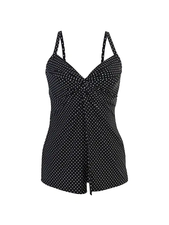 Miraclesuit Swim Women's Pin Point Love Knot Polka Dot Tankini Top - Black White