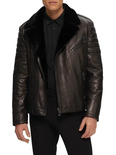Gorski Men's Nappa Moto Jacket with Shearling Lamb - Black - Size XL | Thumbnail 3