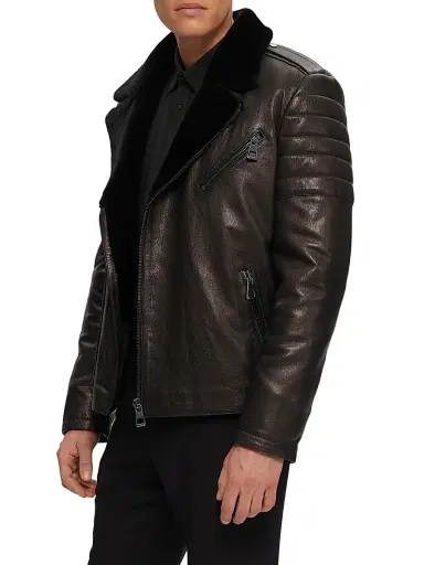 Gorski Men's Nappa Moto Jacket with Shearling Lamb - Black - Size XL | Thumbnail 4