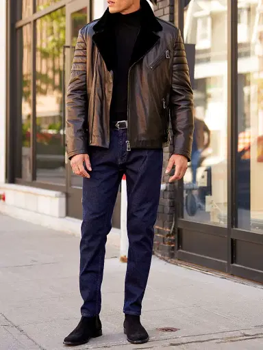 Gorski Men's Nappa Moto Jacket with Shearling Lamb - Black - Size XL | Thumbnail 6