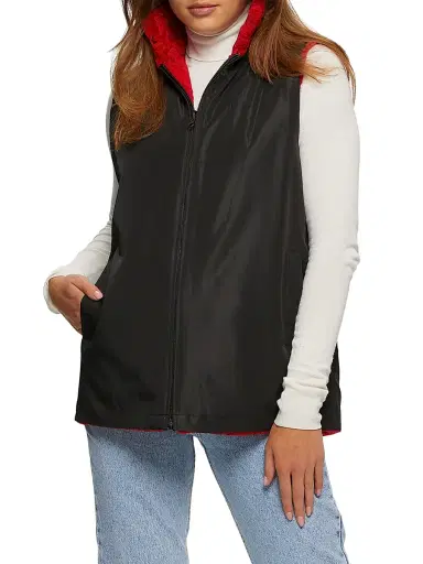 Gorski Women's Textured Shearling Lamb Zip Vest Reversible To Taffeta - Red - Size Small | Thumbnail 5 Gorski Women's Textured Shearling Lamb Zip Vest Reversible To Taffeta - Red - Size Small | Thumbnail 5