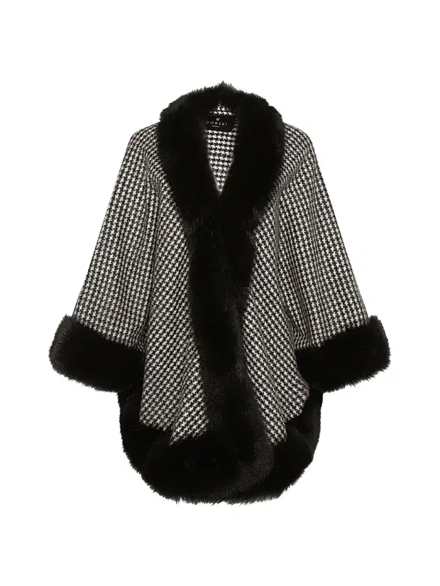 Gorski Women's Select Cashmere Capelet with Toscana Shearling Lamb Trim - Black Houndstooth