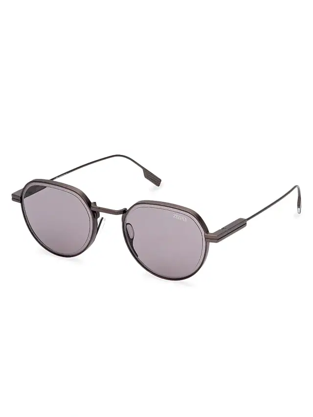 Zegna Men's 52MM Round Sunglasses - Matte Gunmetal Purple