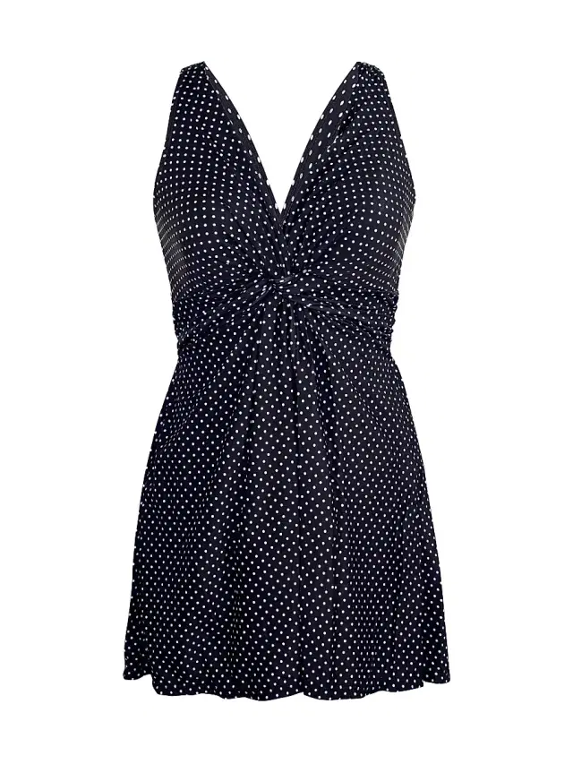Miraclesuit Swim Women's Pin Point Marais Polka Dot Swim Dress - Black White