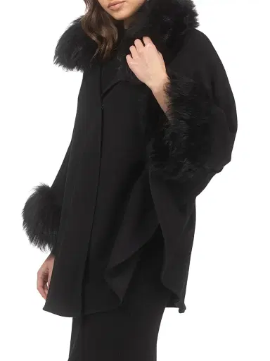 Gorski Women's Cashmere and Wool Blend Cape with Select Lamb Trim - Black | Thumbnail 3 Gorski Women's Cashmere and Wool Blend Cape with Select Lamb Trim - Black | Thumbnail 3