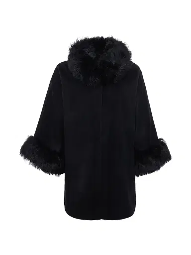 Gorski Women's Cashmere and Wool Blend Cape with Select Lamb Trim - Black | Thumbnail 1 Gorski Women's Cashmere and Wool Blend Cape with Select Lamb Trim - Black | Thumbnail 1