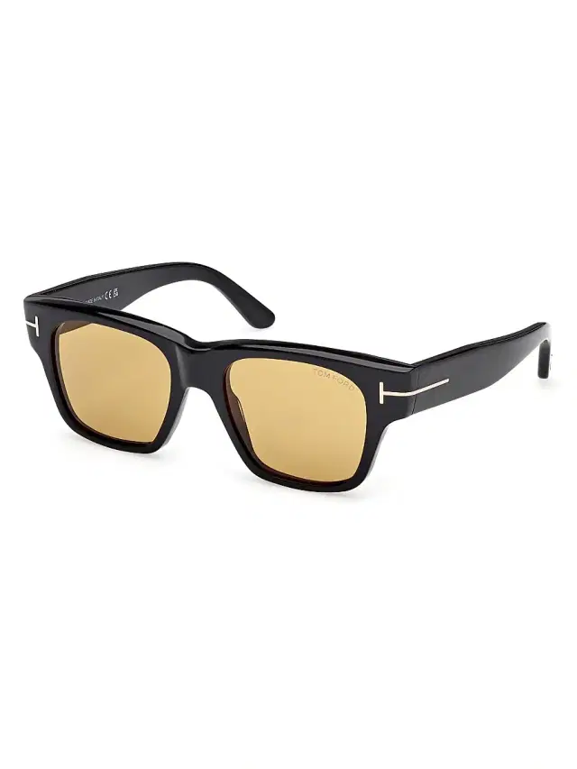 TOM FORD Men's Caine 53MM Square Sunglasses - Shiny Black Brown