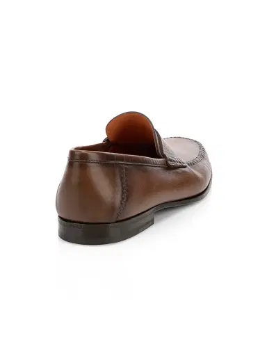 Santoni Men's Paine Leather Moccasin Loafers - Brown - Size 12 | Thumbnail 3