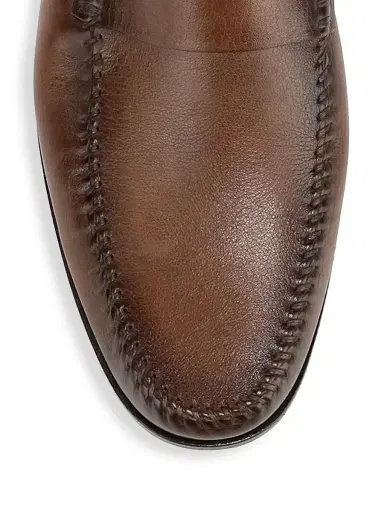 Santoni Men's Paine Leather Moccasin Loafers - Brown - Size 12 | Thumbnail 4