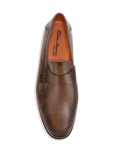 Santoni Men's Paine Leather Moccasin Loafers - Brown - Size 12 | Thumbnail 5