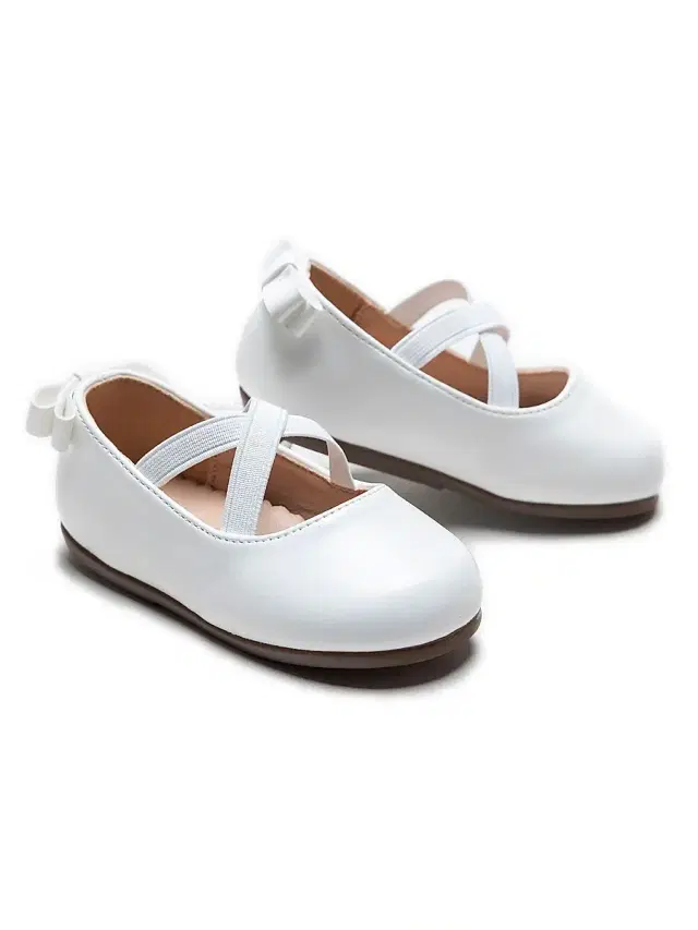 Baby Girl's Charmed Cross Banded Ribbon Flats - White 10 (Toddler)