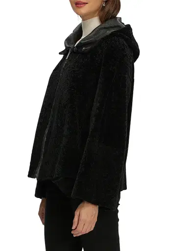 Gorski Women's Reversible New Zealand Shearling Lamb Zip Parka - Black | Thumbnail 3