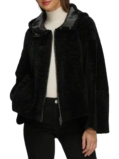 Gorski Women's Reversible New Zealand Shearling Lamb Zip Parka - Black | Thumbnail 5