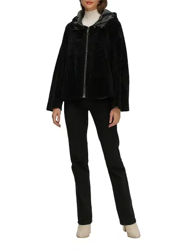 Gorski Women's Reversible New Zealand Shearling Lamb Zip Parka - Black | Thumbnail 6