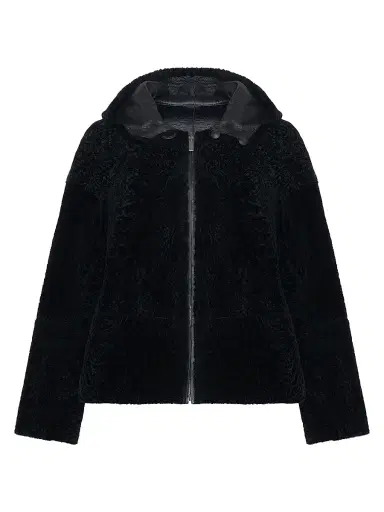 Gorski Women's Reversible New Zealand Shearling Lamb Zip Parka - Black | Thumbnail 1